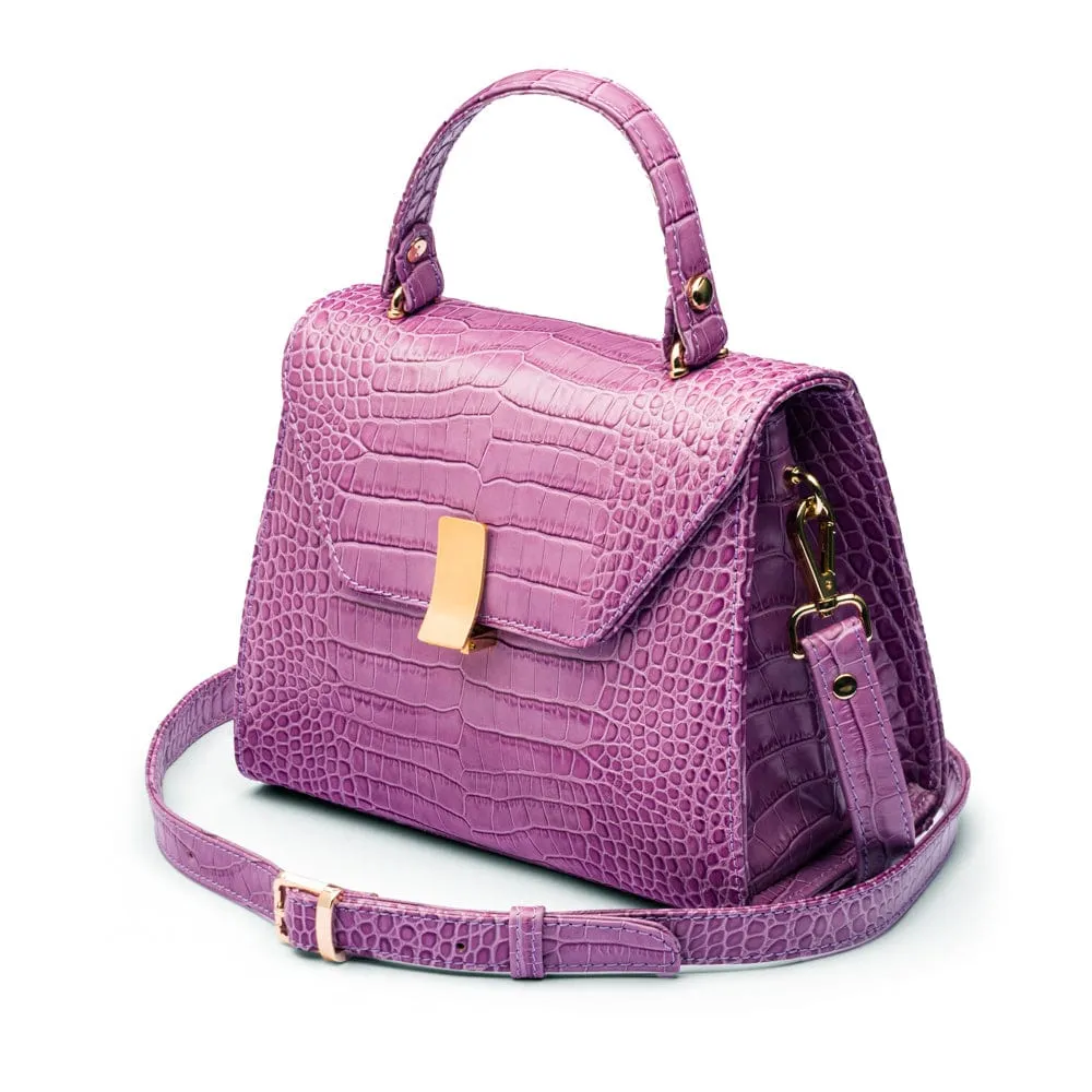 Leather Sabrina Bag - Lilac Croc-Effect