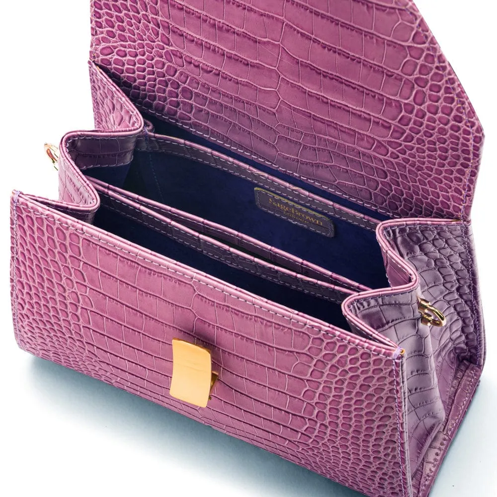 Leather Sabrina Bag - Lilac Croc-Effect