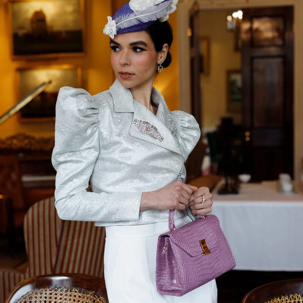 Leather Sabrina Bag - Lilac Croc-Effect