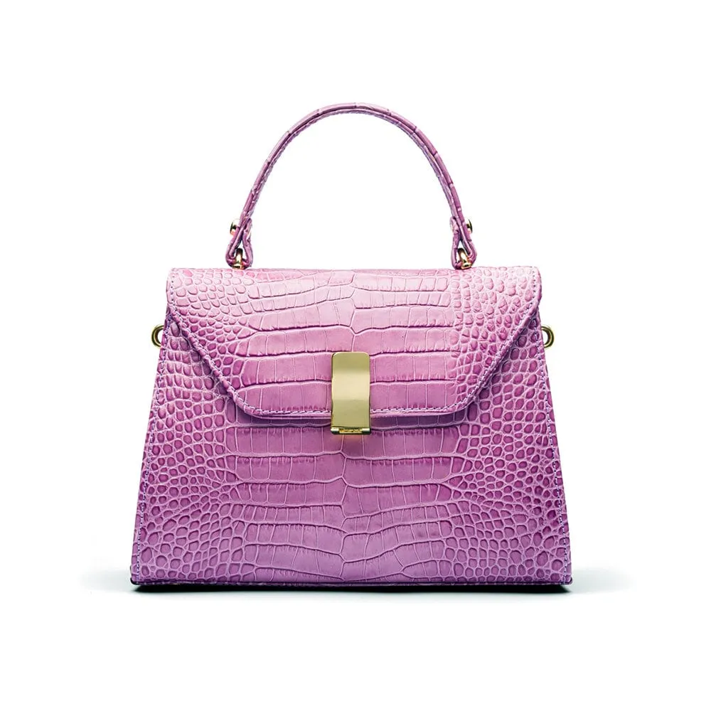 Leather Sabrina Bag - Lilac Croc-Effect