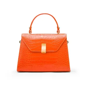 Leather Sabrina Bag - Orange Croc-Effect