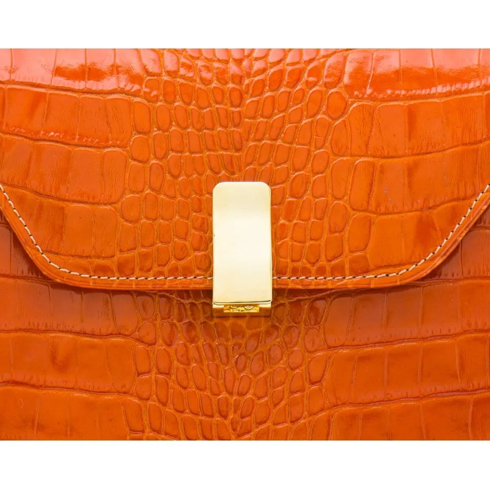 Leather Sabrina Bag - Orange Croc-Effect