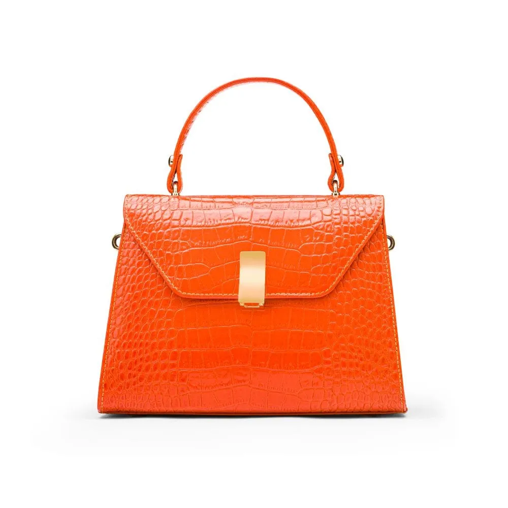 Leather Sabrina Bag - Orange Croc-Effect