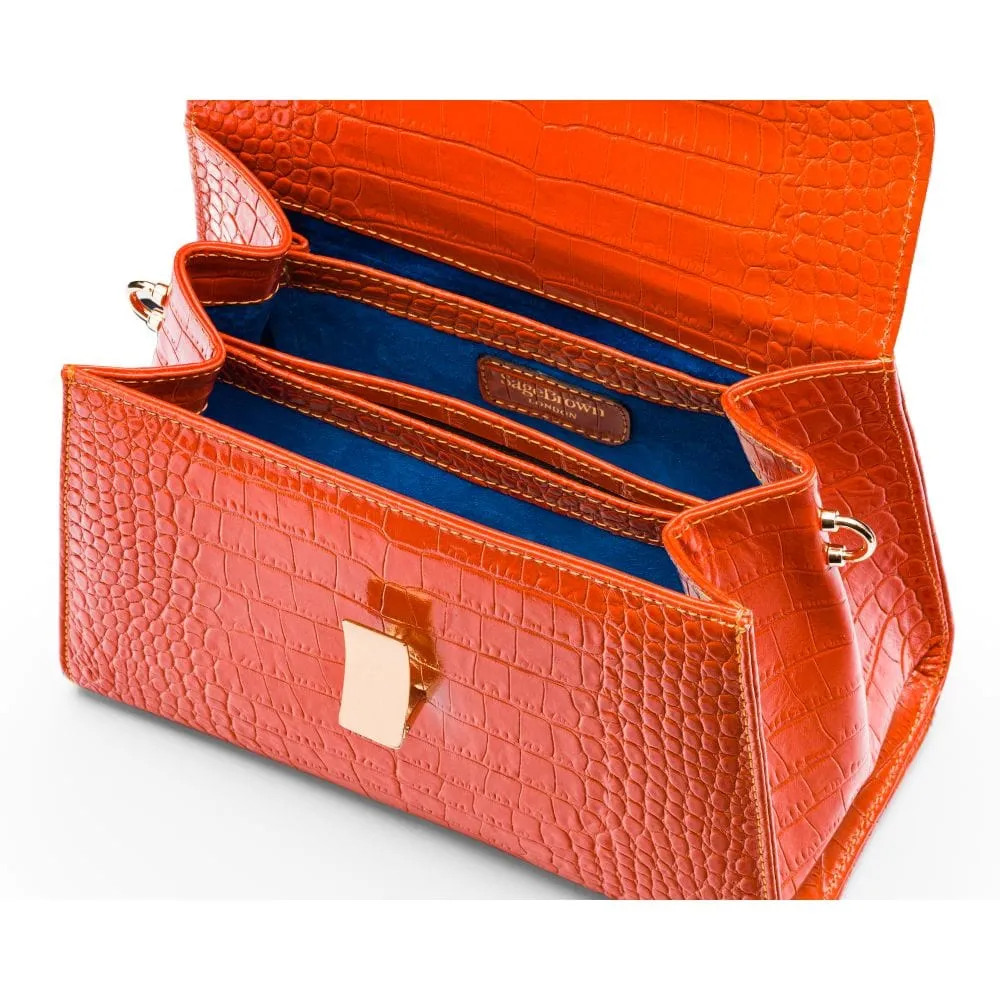 Leather Sabrina Bag - Orange Croc-Effect