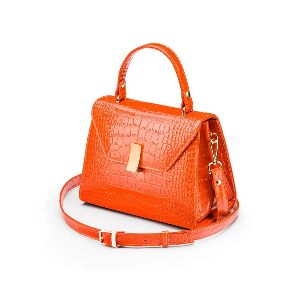 Leather Sabrina Bag - Orange Croc-Effect