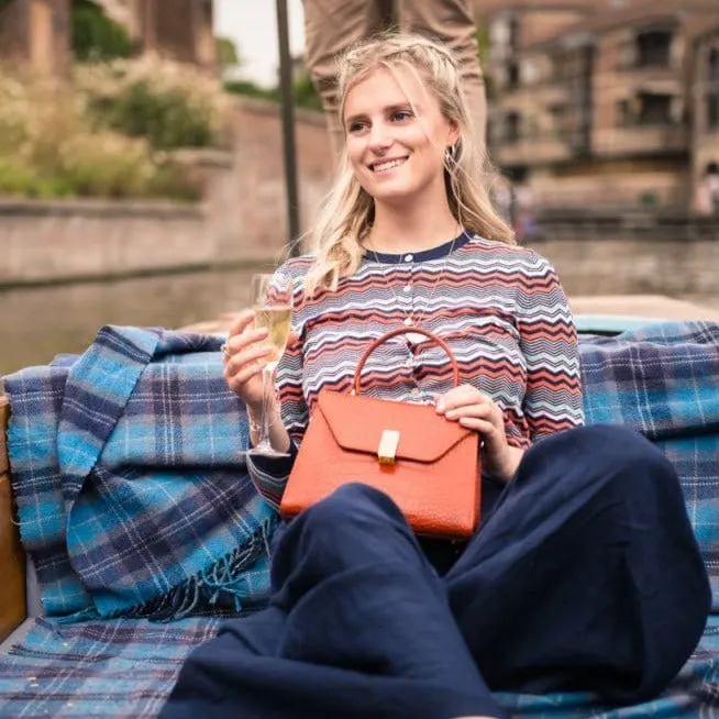 Leather Sabrina Bag - Orange Croc-Effect