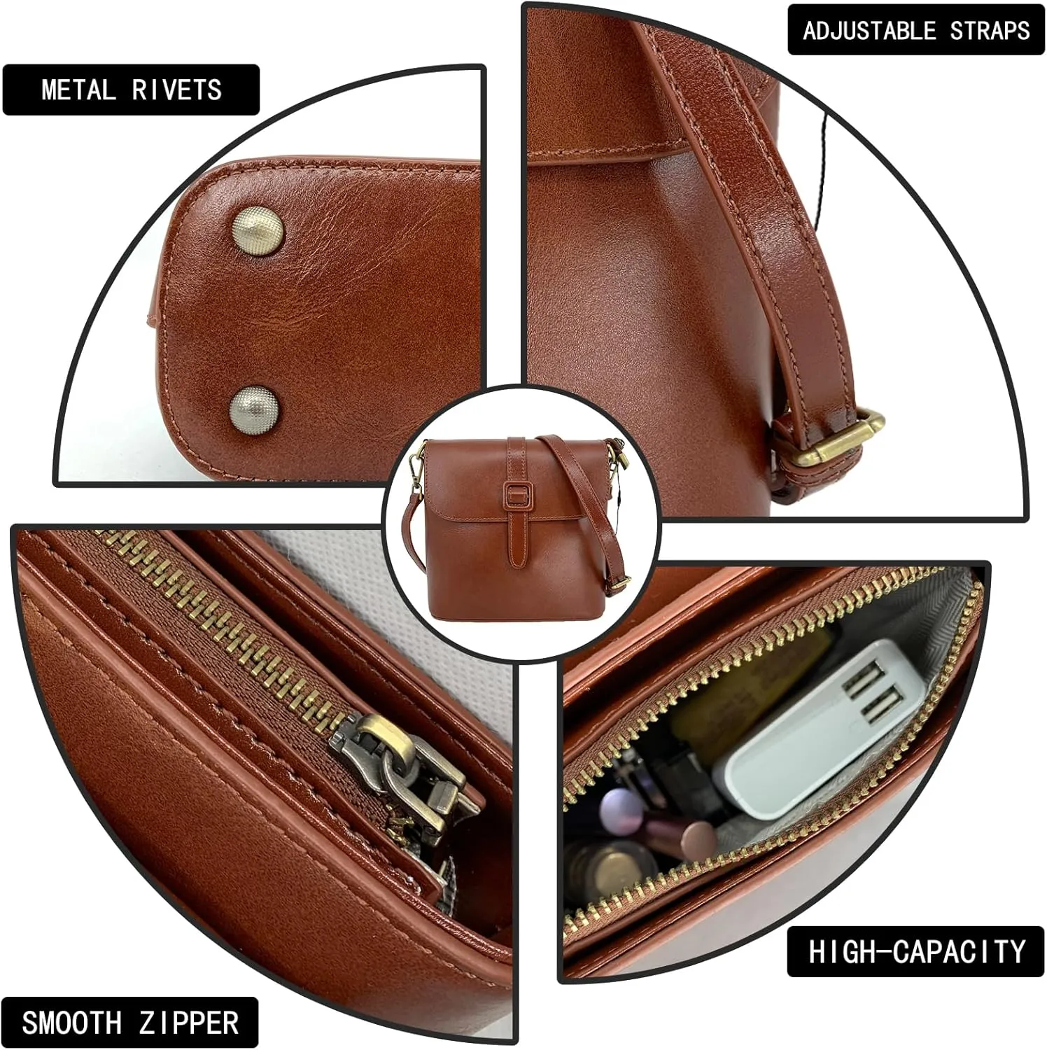 Leather Tote Bags for Women Genuine Leather Crossbody Tote Purse with Zipper Shoulder Bag Small