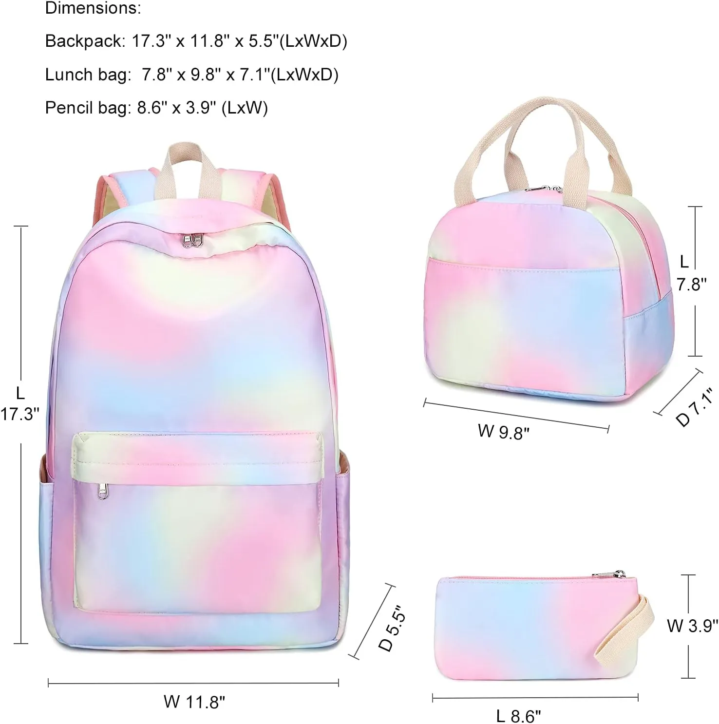 LEDAOU Backpack for Girls School Bag Kids Bookbag Teen Backpack Set Daypack with Lunch Bag and Pencil Case