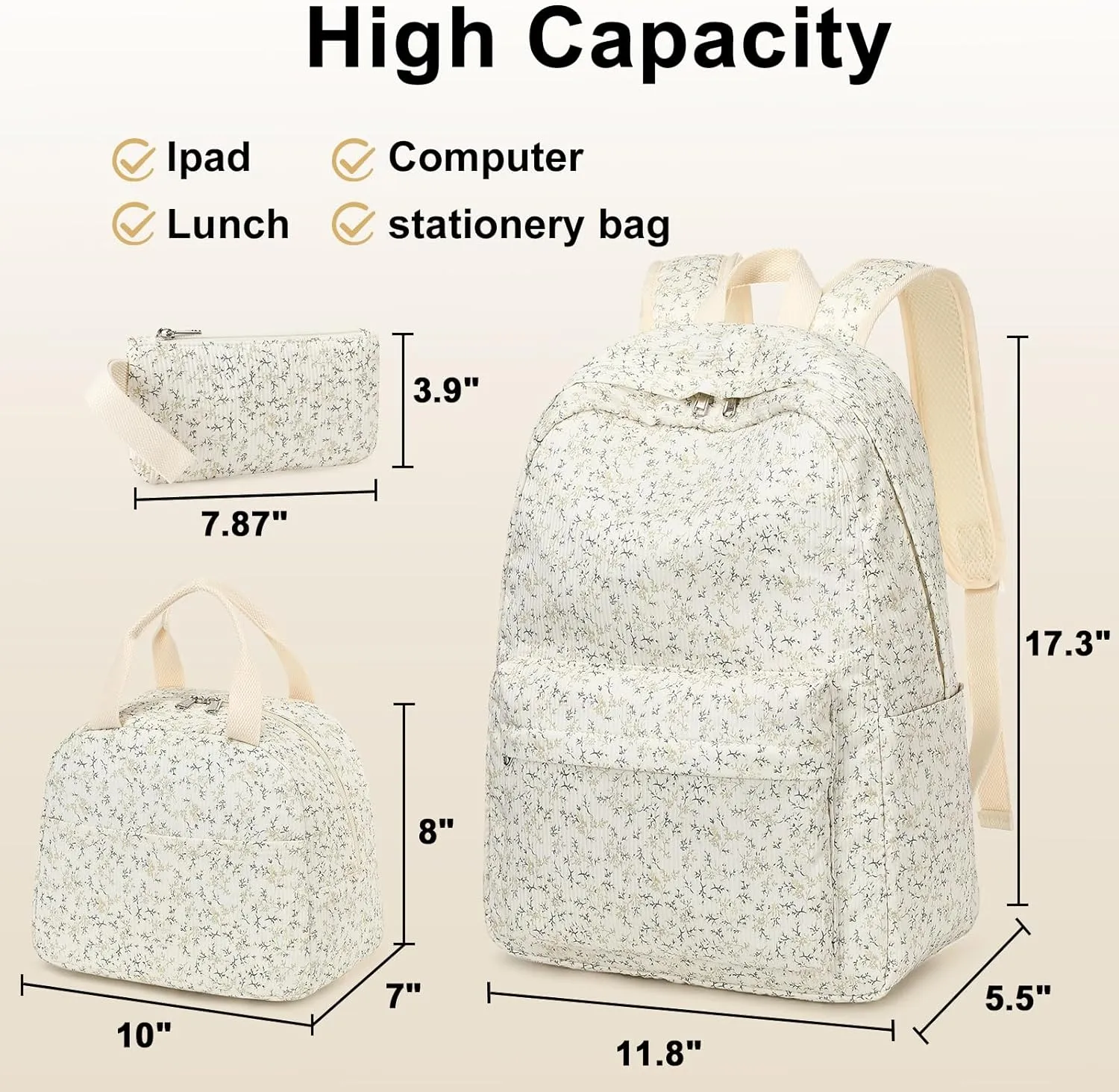 LEDAOU Backpack for Girls School Bag Kids Bookbag Teen Backpack Set Daypack with Lunch Bag and Pencil Case