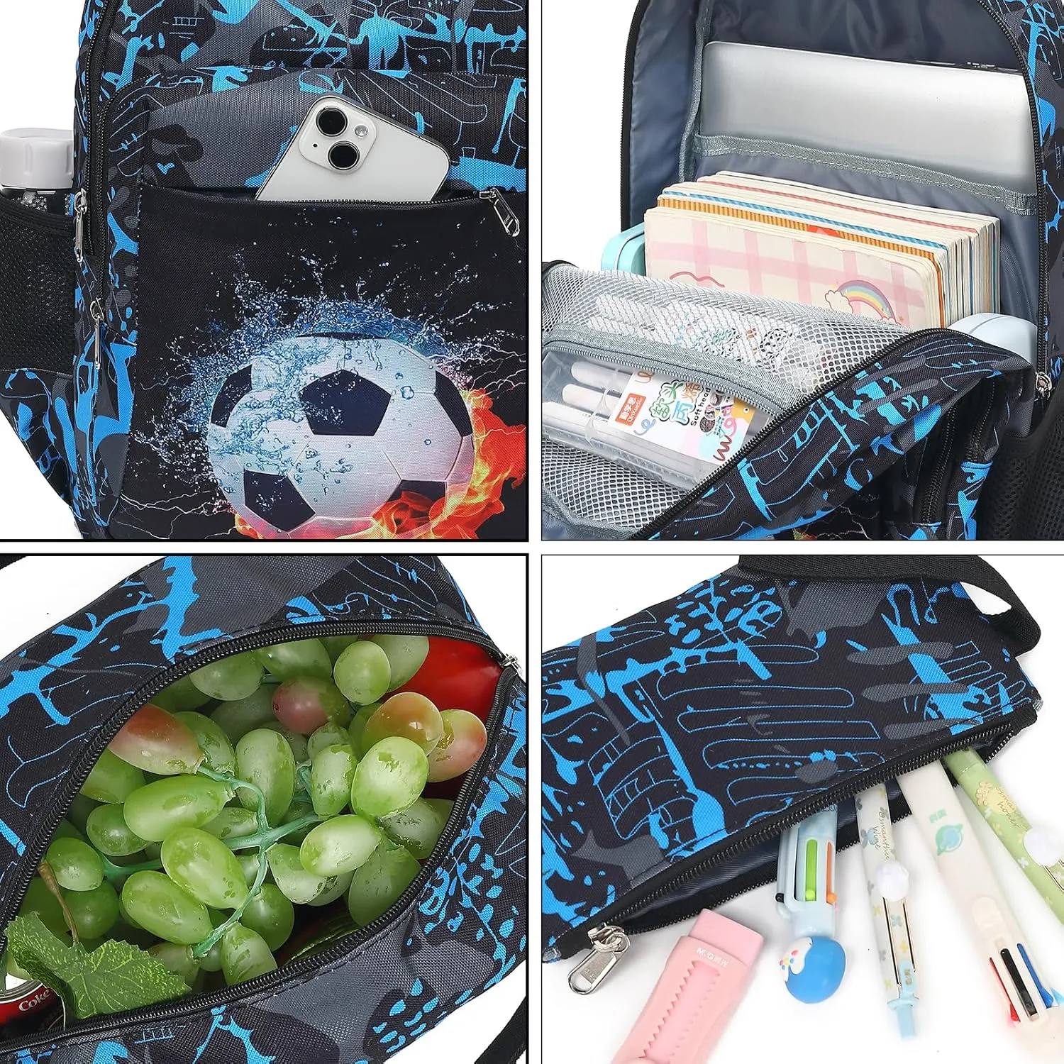 LEDAOU Backpack for Kids Boys School Bags Teen Bookbags Set School Backpack with Lunch Box and Pencil Case
