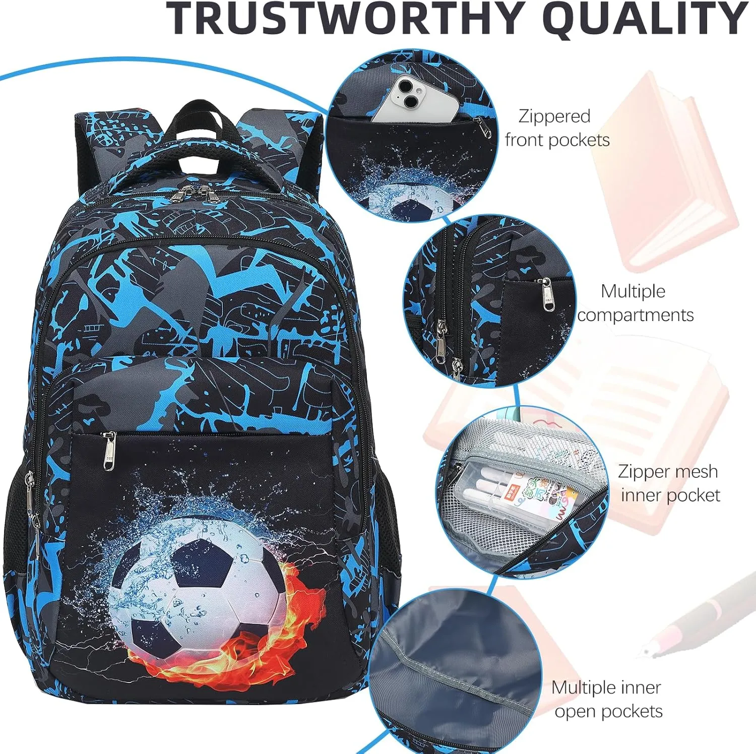LEDAOU Backpack for Kids Boys School Bags Teen Bookbags Set School Backpack with Lunch Box and Pencil Case