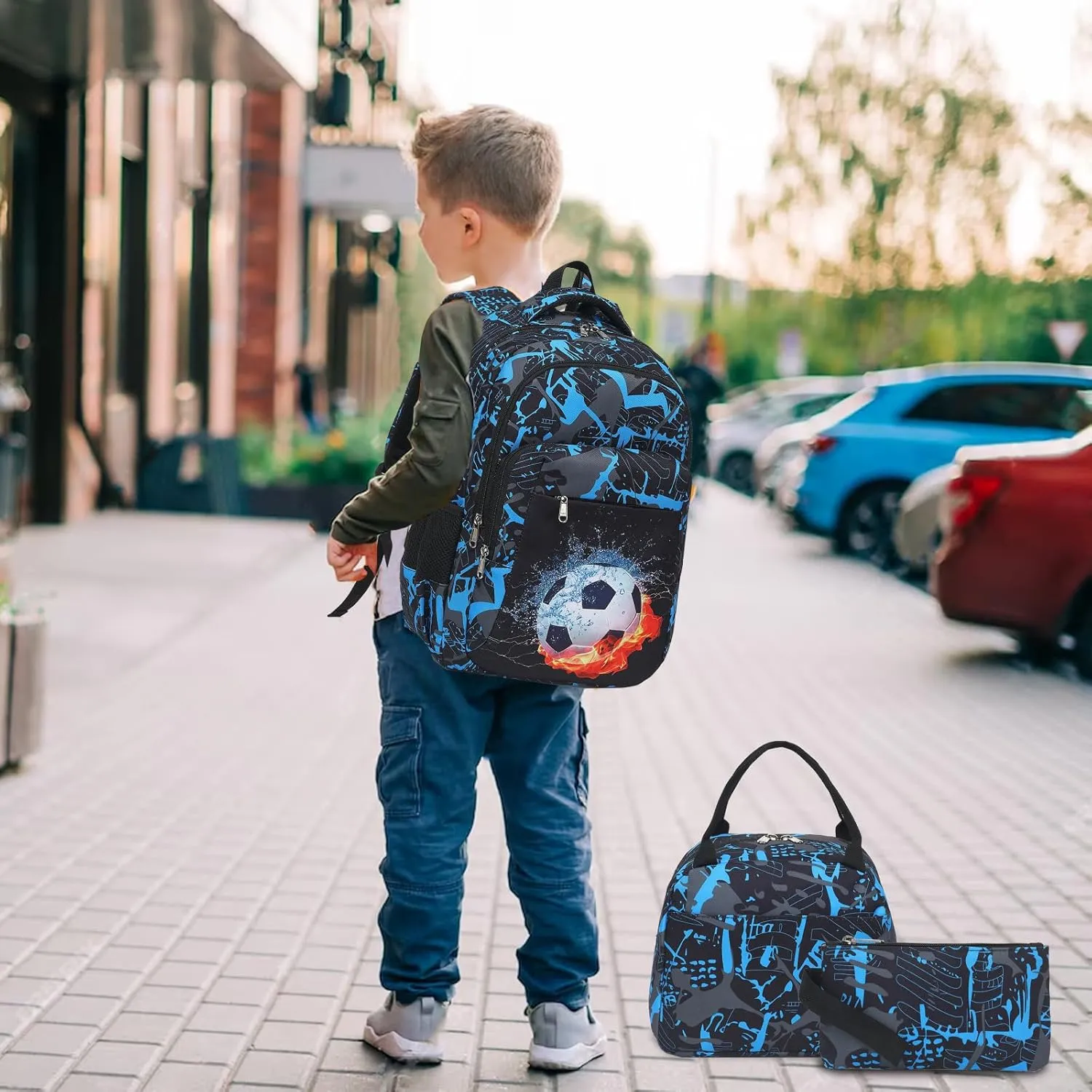 LEDAOU Backpack for Kids Boys School Bags Teen Bookbags Set School Backpack with Lunch Box and Pencil Case
