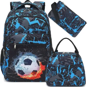 LEDAOU Backpack for Kids Boys School Bags Teen Bookbags Set School Backpack with Lunch Box and Pencil Case