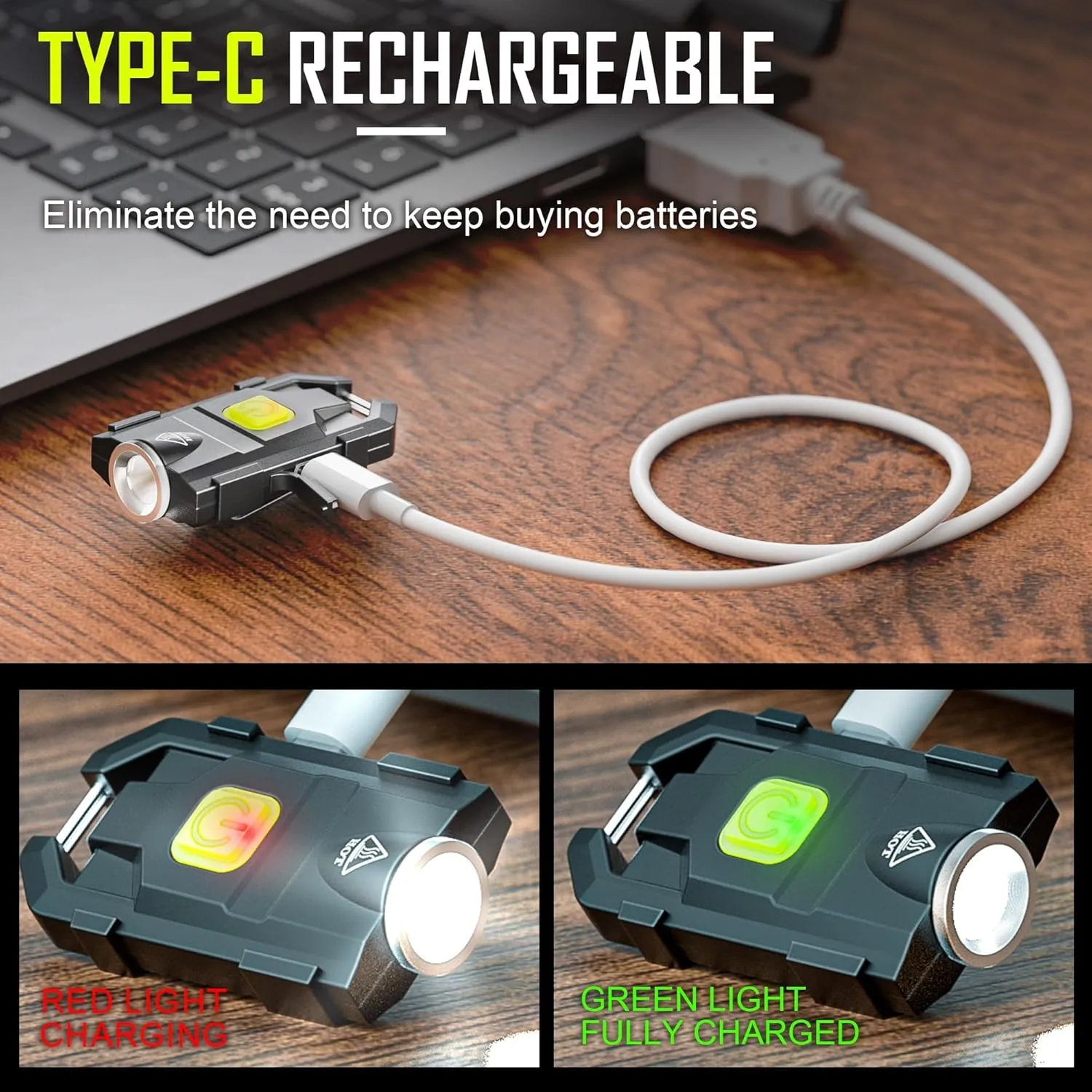 lexall LED Small Flashlight, 500Lumens Bright Mini Keychain Light, Portable USB Rechargeable Pocket Lights with 3 Modes Compact Baseball Cap Lights Indoor and Outdoor for Walking,Searching