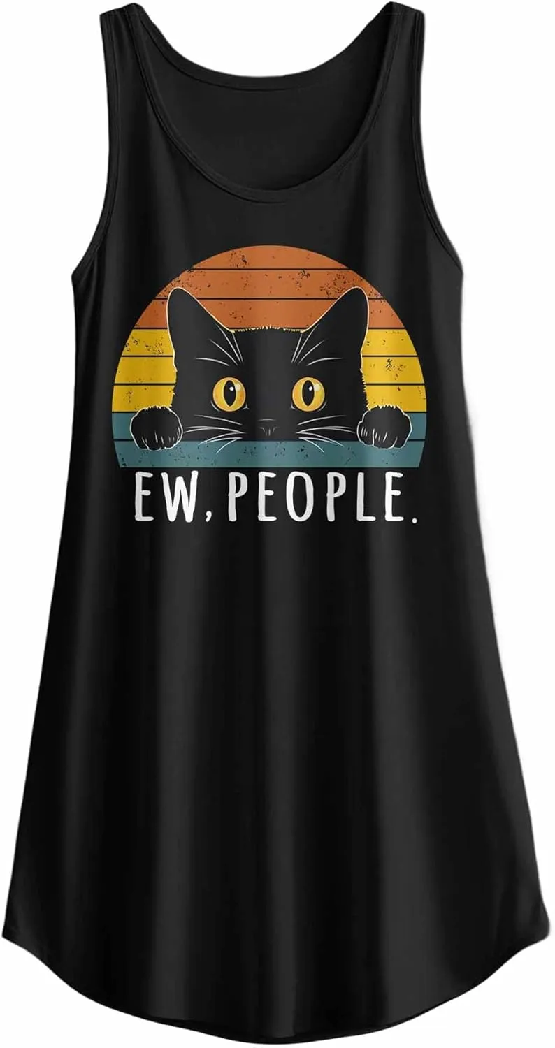 Libaoge Nightgowns for Women Black Cat Ew, People Sleeveless Sleepwear Racerback Women's Nightgowns & Sleepshirts S-4XL