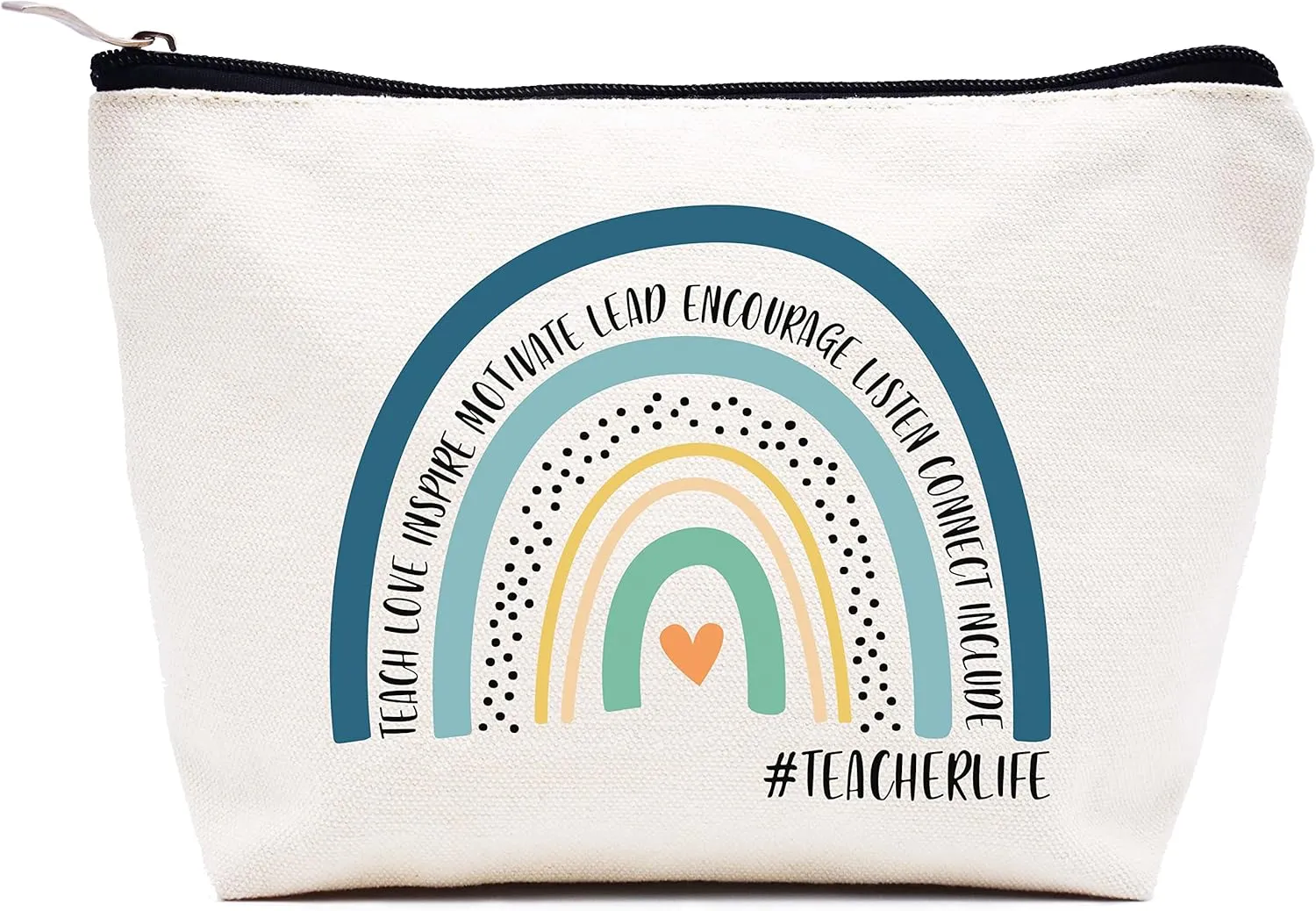 LIBIHUA Makeup Bag Cosmetic Bag Travel Pouch,Teacher Month Appreciation Gifts for Teachers,Birthday Christmas Gift-Teach, Love, Inspire,Motivate,Lead,Encourage, Listen Connect, Include,Teacherlife