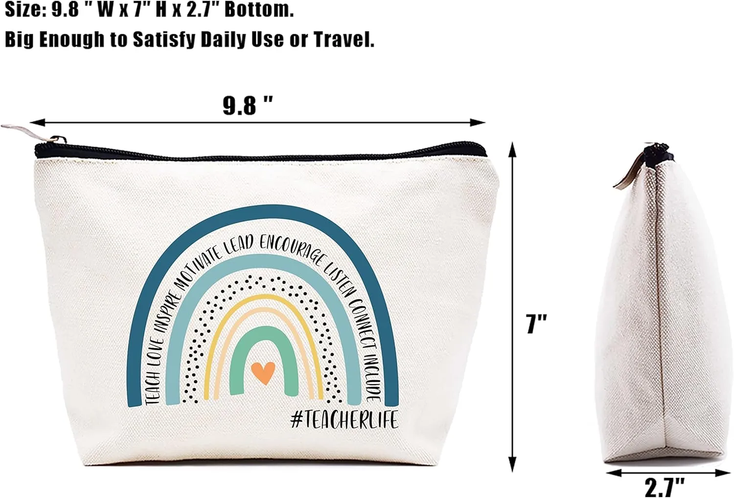 LIBIHUA Makeup Bag Cosmetic Bag Travel Pouch,Teacher Month Appreciation Gifts for Teachers,Birthday Christmas Gift-Teach, Love, Inspire,Motivate,Lead,Encourage, Listen Connect, Include,Teacherlife