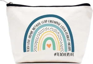 LIBIHUA Makeup Bag Cosmetic Bag Travel Pouch,Teacher Month Appreciation Gifts for Teachers,Birthday Christmas Gift-Teach, Love, Inspire,Motivate,Lead,Encourage, Listen Connect, Include,Teacherlife