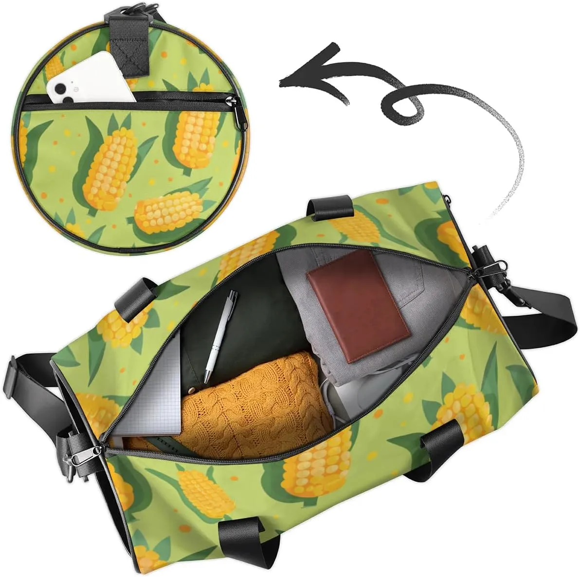Lightweight Travel Duffle Bag Cute Corn Gym Bag for Women Men Stylish Small Duffle Bag for Fitness Yoga Travel Overnight Sport