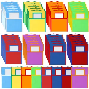 Lincia 32 Pcs Nylon Book Pouch Bags with Stitched Handle and Clear Name Tag Pockets, Book Bags for Kids, Classroom, School, Homework, Protector Store Reading Supplies, 11.8 x 9.8 Inch
