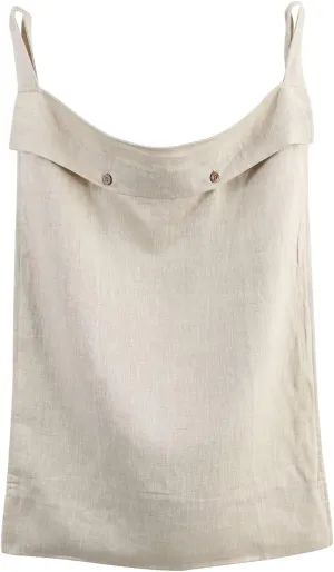 Linen Hanging Laundry Bag, 100% Linen Over The Door Laundry Hamper with Buttons and Zipper, Space Saving Door Hampers for Laundry Dirty Clothes Home Travel, Linen