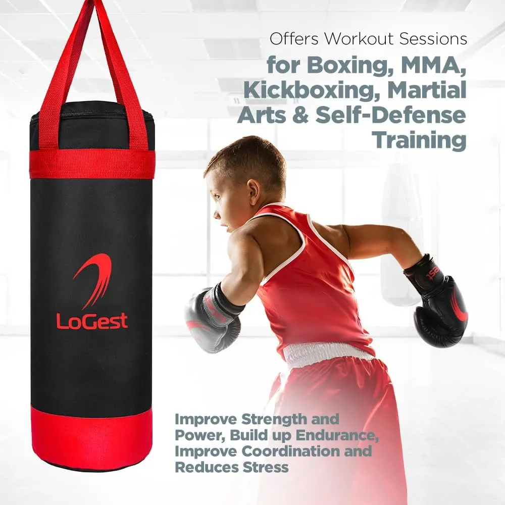 LoGest Punching Bag for Kids Boxing Set - Suitable for Kids Punching Bags 3-8 Years of Age - Boxing Gloves & Hand Wraps Included - Youth Children Boxing MMA Kickboxing Muay Thai Karate Punching Bag