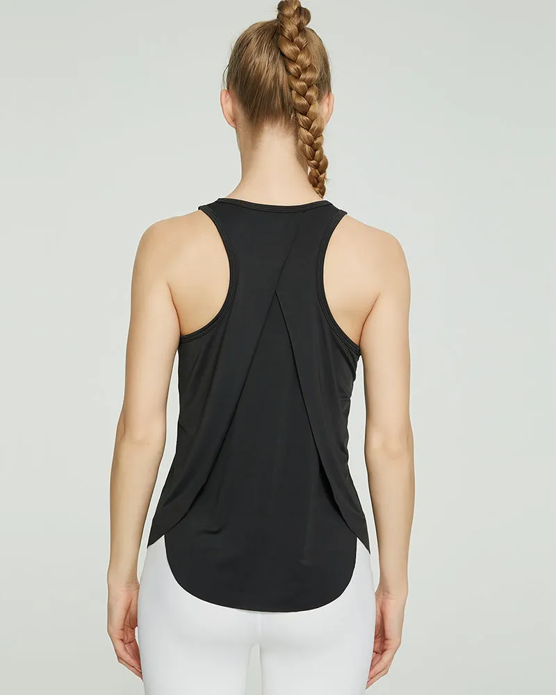 Logo Customized Women Sleeveless I Back Sport Running Back Slit Loose Vest S-2XL