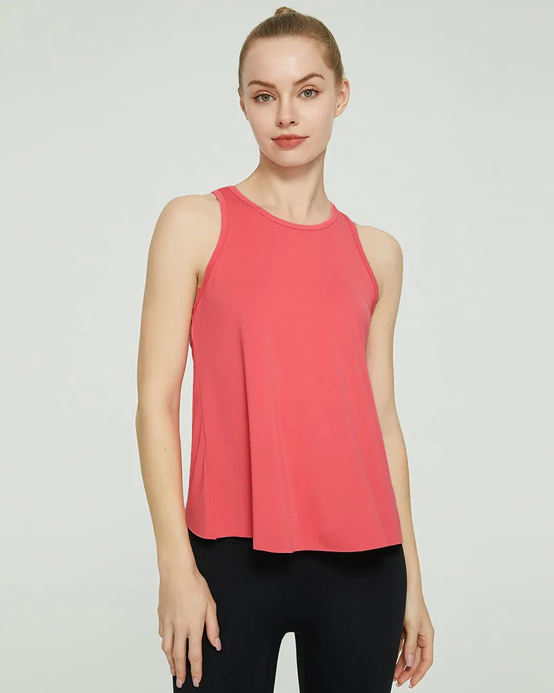 Logo Customized Women Sleeveless I Back Sport Running Back Slit Loose Vest S-2XL