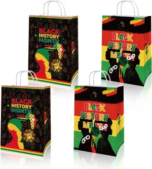 LOONELO 12pcs Black History Month Paper Treat Bags with Handle, African American February Goodie Candy Gift Paper Bags for Black Pride Juneteenth Party Decorations Supplies