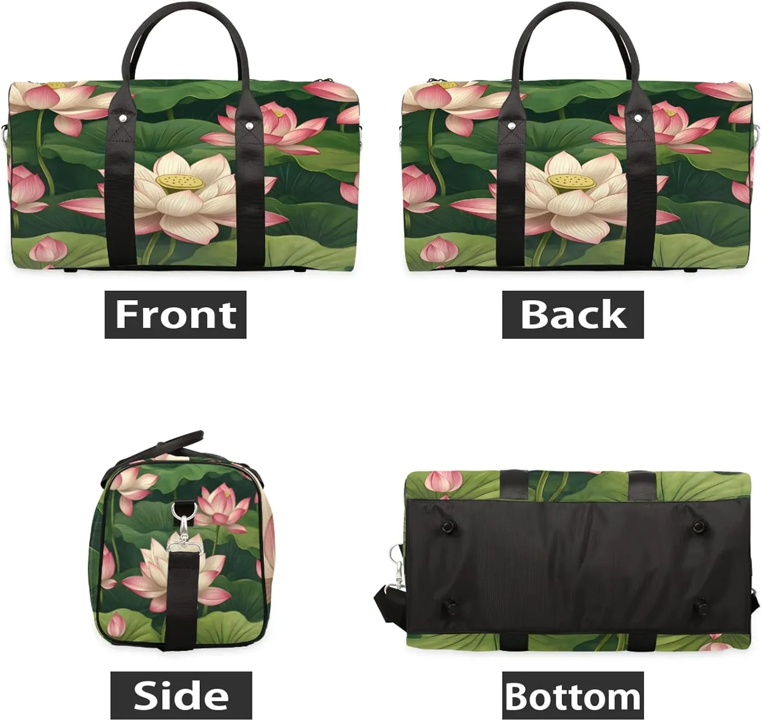 Lotus Flowers Duffle Bag for Travel, Overnight Weekend Gym Carry On Luggage Bag, Floral Travel Duffel Bag for Men Women