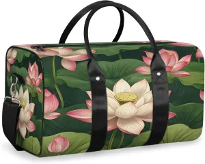 Lotus Flowers Duffle Bag for Travel, Overnight Weekend Gym Carry On Luggage Bag, Floral Travel Duffel Bag for Men Women