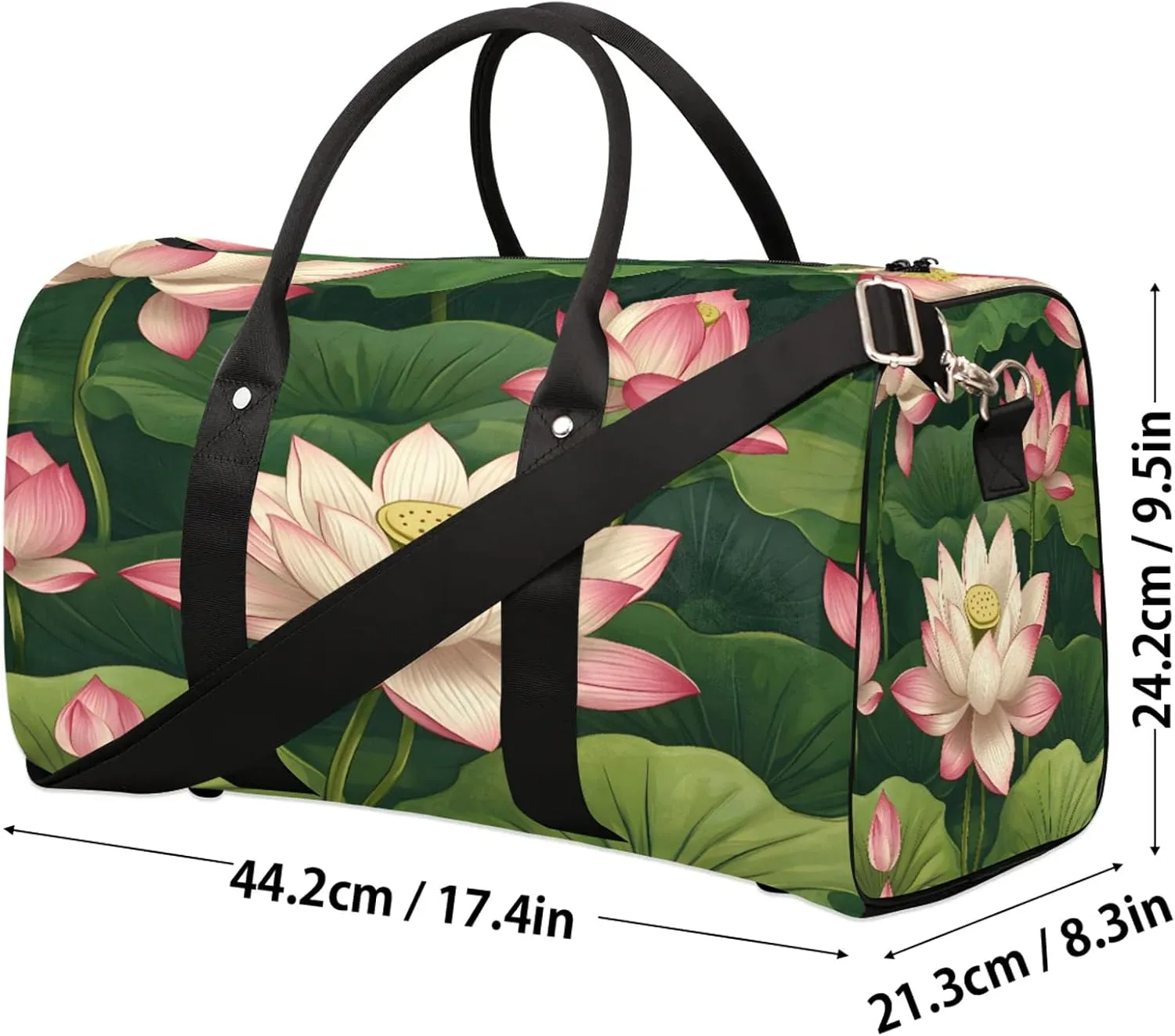 Lotus Flowers Duffle Bag for Travel, Overnight Weekend Gym Carry On Luggage Bag, Floral Travel Duffel Bag for Men Women