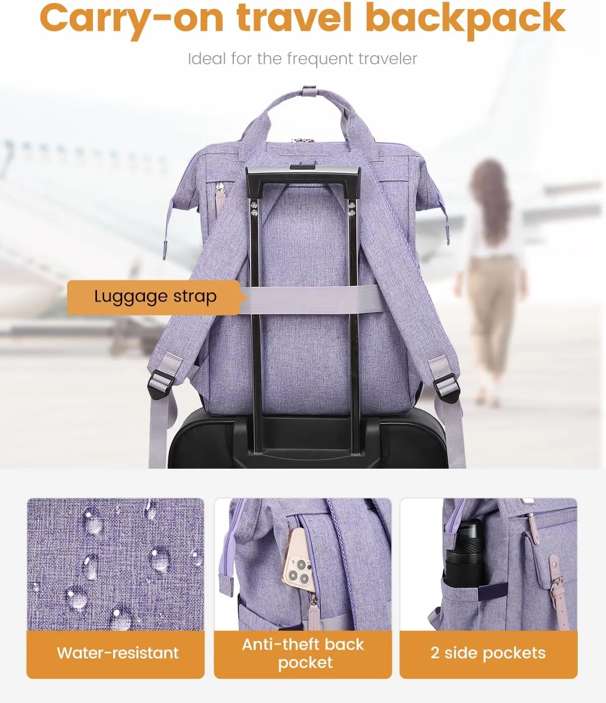 LOVEVOOK 17 Inch Backpack for Women, Laptop Bag Teacher Nurse Work Bags, Large Travel Backpack Business Computer Laptop Bag, College Backpack Stylish Daypack, Light Purple