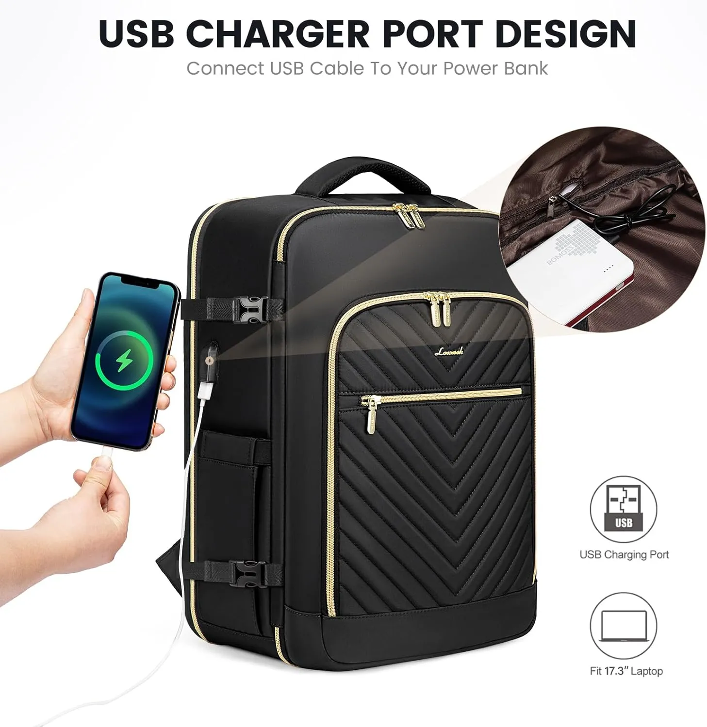 LOVEVOOK Carry On Travel Backpack for Airplanes, Personal Item Backpack with 3 Packing Cubes, Waterproof TSA Fit 15.6 Inch Laptop Luggage with USB Charging Port