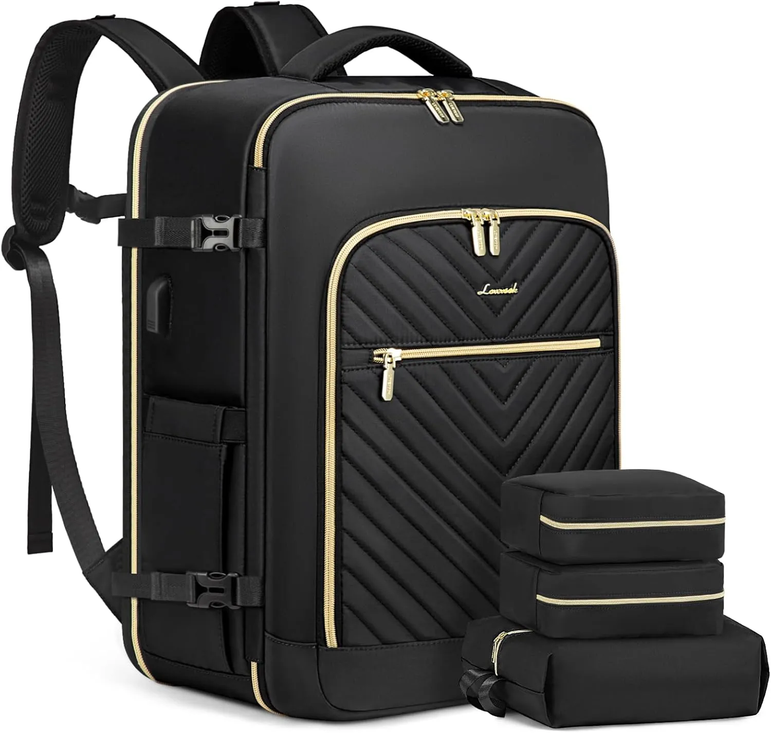 LOVEVOOK Carry On Travel Backpack for Airplanes, Personal Item Backpack with 3 Packing Cubes, Waterproof TSA Fit 15.6 Inch Laptop Luggage with USB Charging Port