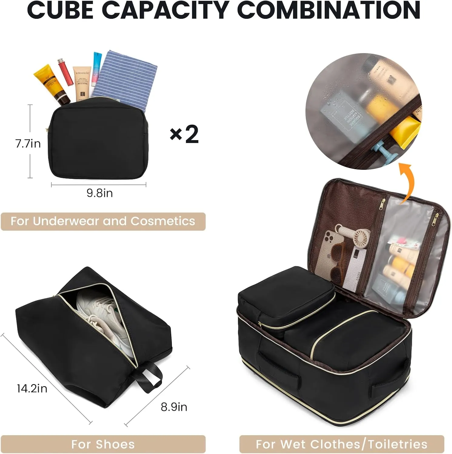 LOVEVOOK Carry On Travel Backpack for Airplanes, Personal Item Backpack with 3 Packing Cubes, Waterproof TSA Fit 15.6 Inch Laptop Luggage with USB Charging Port