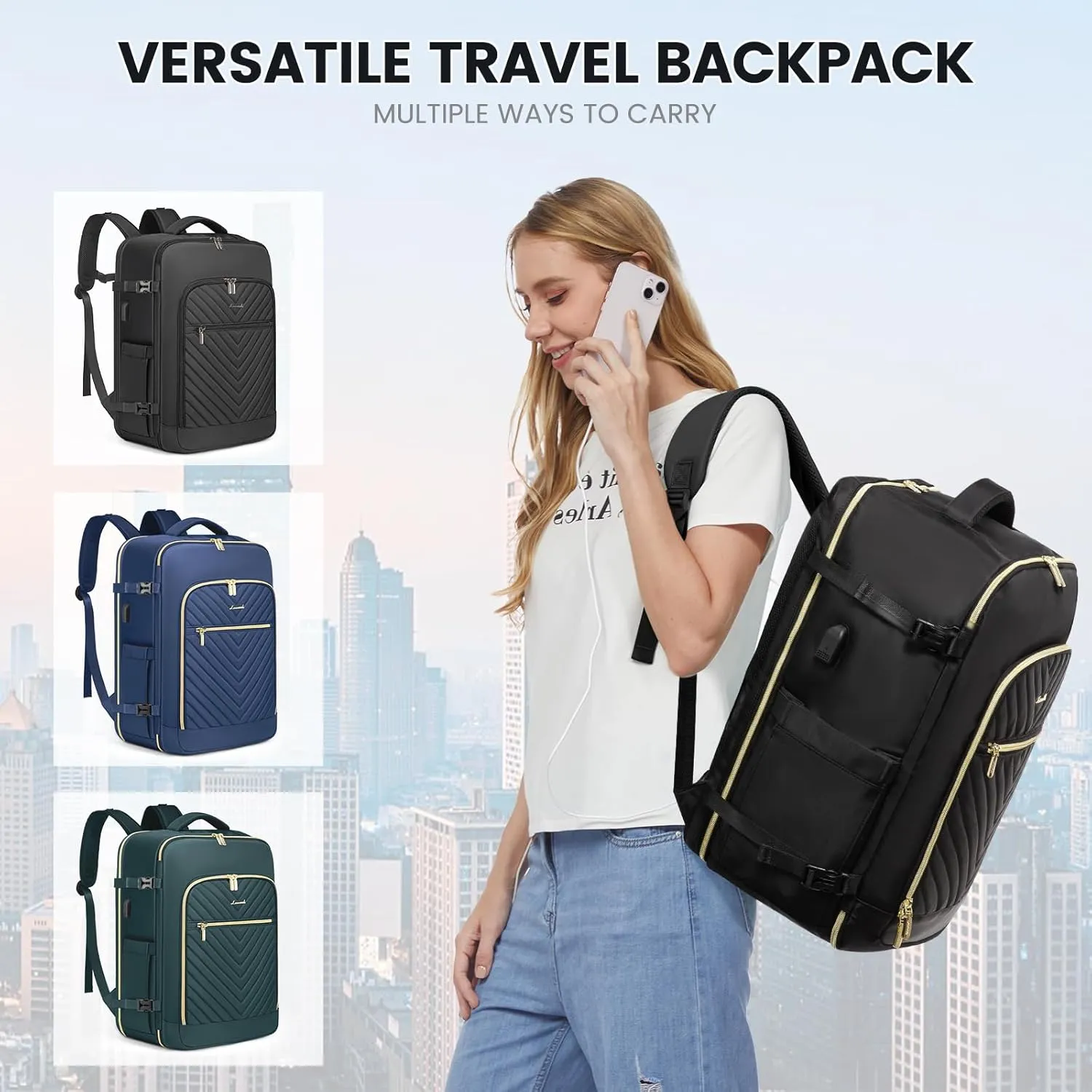 LOVEVOOK Carry On Travel Backpack for Airplanes, Personal Item Backpack with 3 Packing Cubes, Waterproof TSA Fit 15.6 Inch Laptop Luggage with USB Charging Port