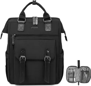 LOVEVOOK Laptop Backpack for Women, 15.6 Inch Work Business Backpacks Purse, Large Capacity Teacher Nurse Bag Work Travel Computer Backpacks, College Bookbag for School, Water Resistant Daypack, Black