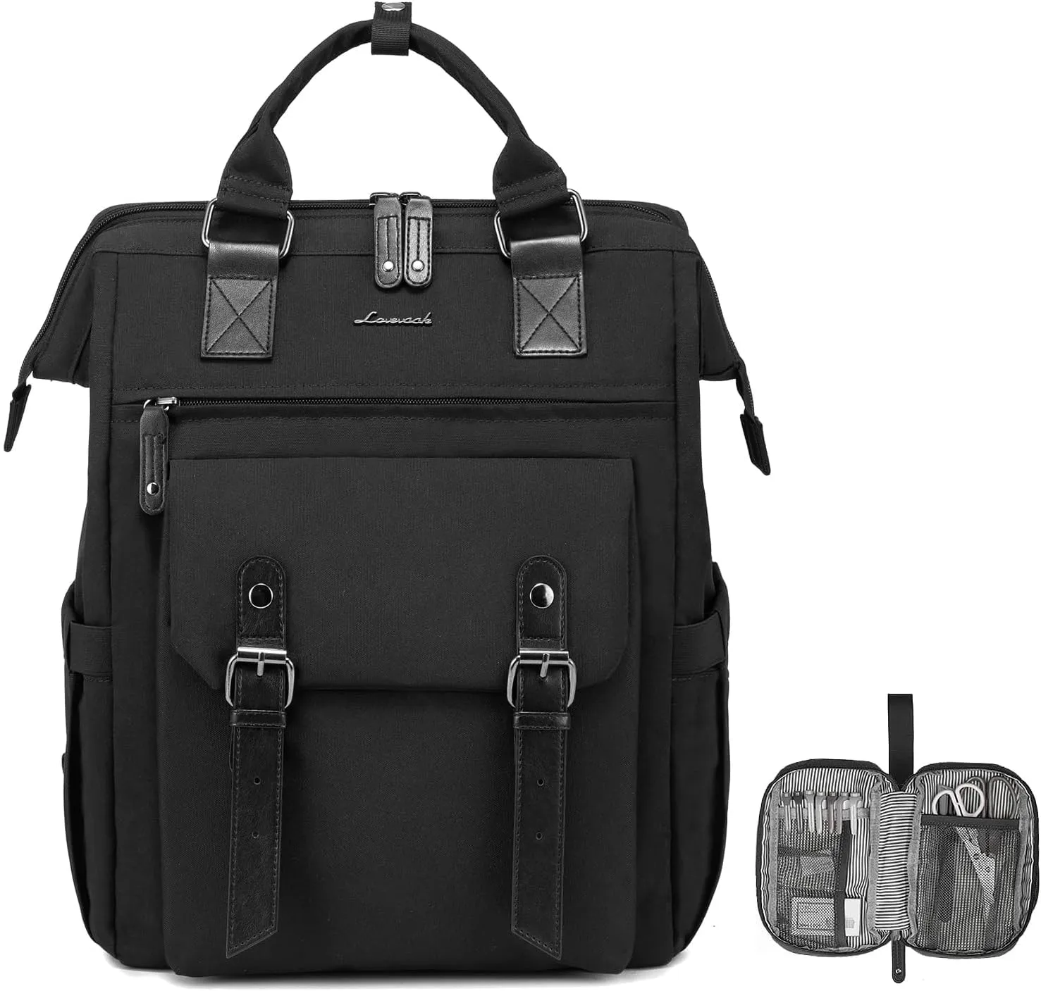 LOVEVOOK Laptop Backpack for Women, 15.6 Inch Work Business Backpacks Purse, Large Capacity Teacher Nurse Bag Work Travel Computer Backpacks, College Bookbag for School, Water Resistant Daypack, Black