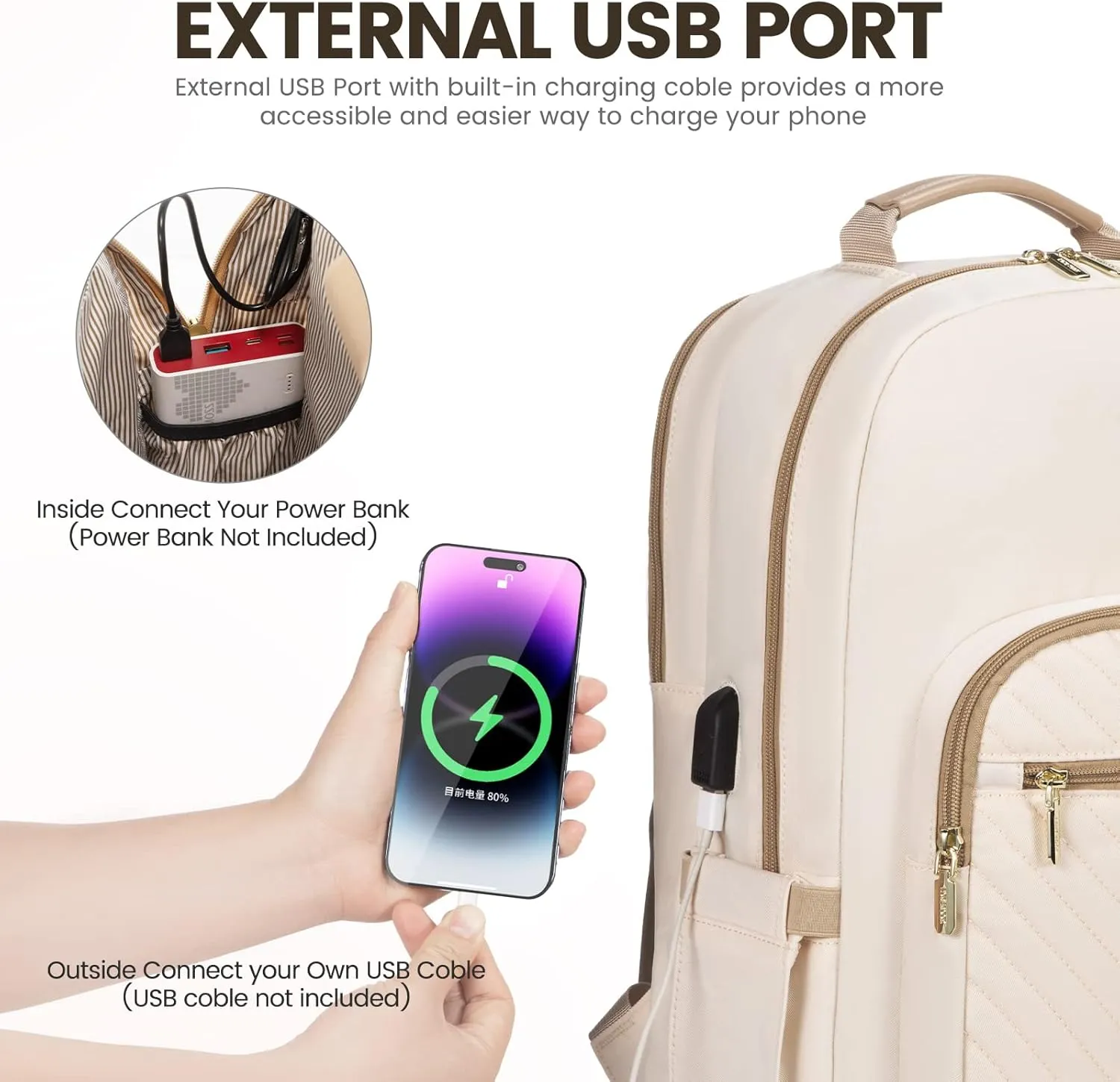 LOVEVOOK Laptop Backpack for Women 17.3 inch,Cute Womens Travel Backpack Purse,Professional Laptop Computer Bag,Waterproof Work Business College Teacher Bags Carry on Backpack with USB Port,Off-white