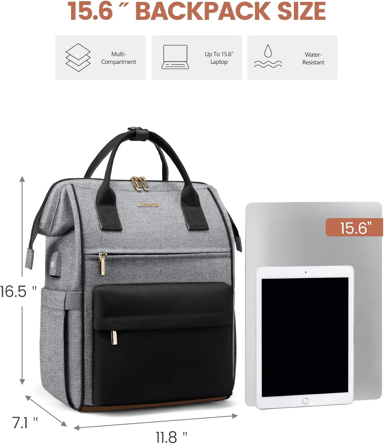 LOVEVOOK Laptop Backpack for Women Men, Teacher Nurse Work Bag Waterproof Fashion Travel Backpack Purse, 15.6 Inch Computer Backpack with USB Port