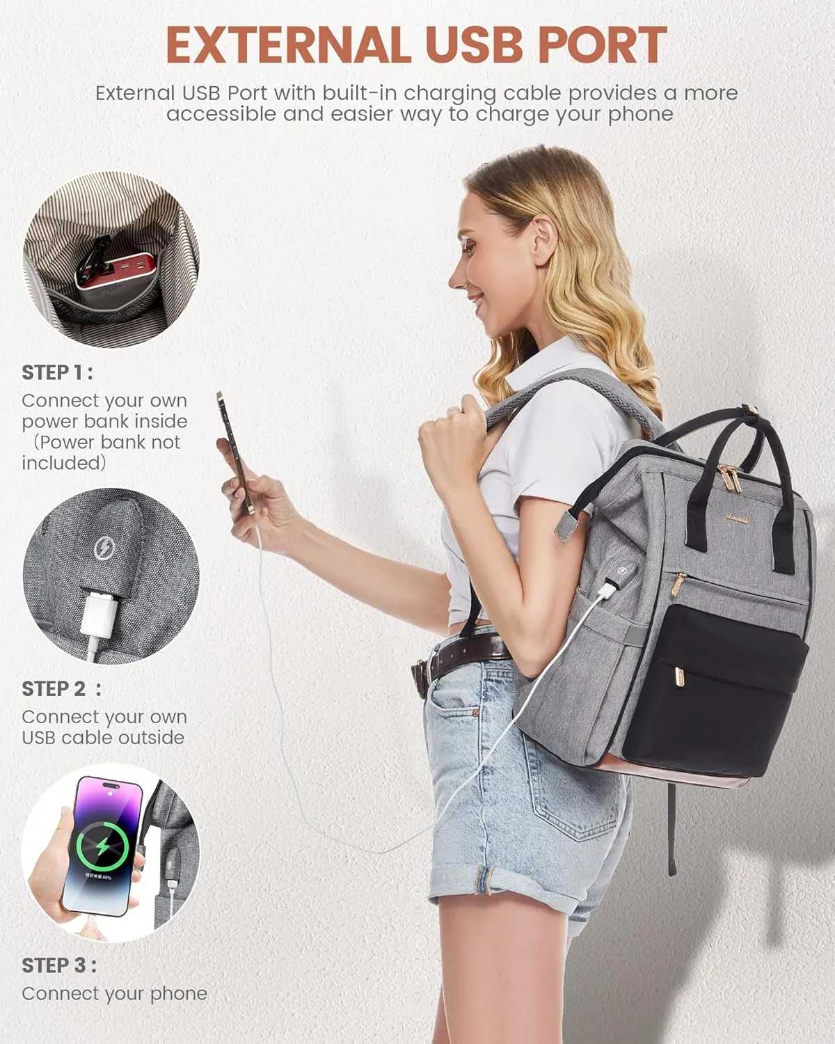 LOVEVOOK Laptop Backpack for Women Men, Teacher Nurse Work Bag Waterproof Fashion Travel Backpack Purse, 15.6 Inch Computer Backpack with USB Port