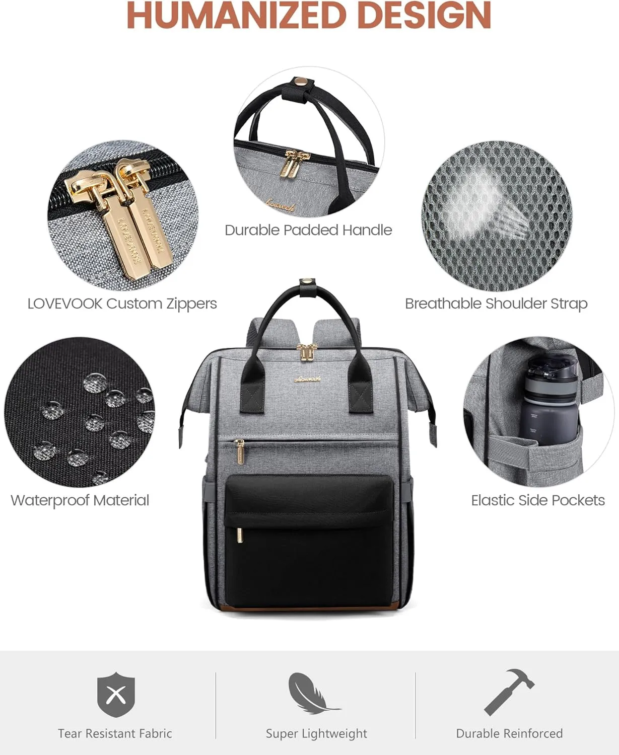 LOVEVOOK Laptop Backpack for Women Men, Teacher Nurse Work Bag Waterproof Fashion Travel Backpack Purse, 15.6 Inch Computer Backpack with USB Port