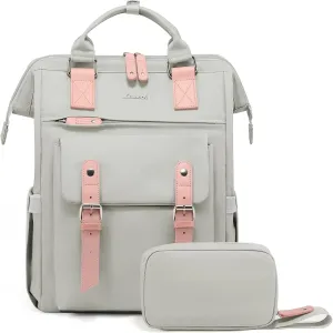 LOVEVOOK Laptop Backpack for Women School Work Travel Backpack Purse, College Bookbag Nursing Backpack Business Computer Bag Doctor Nurse Bags, 15.6 Inch, Light Grey-pink