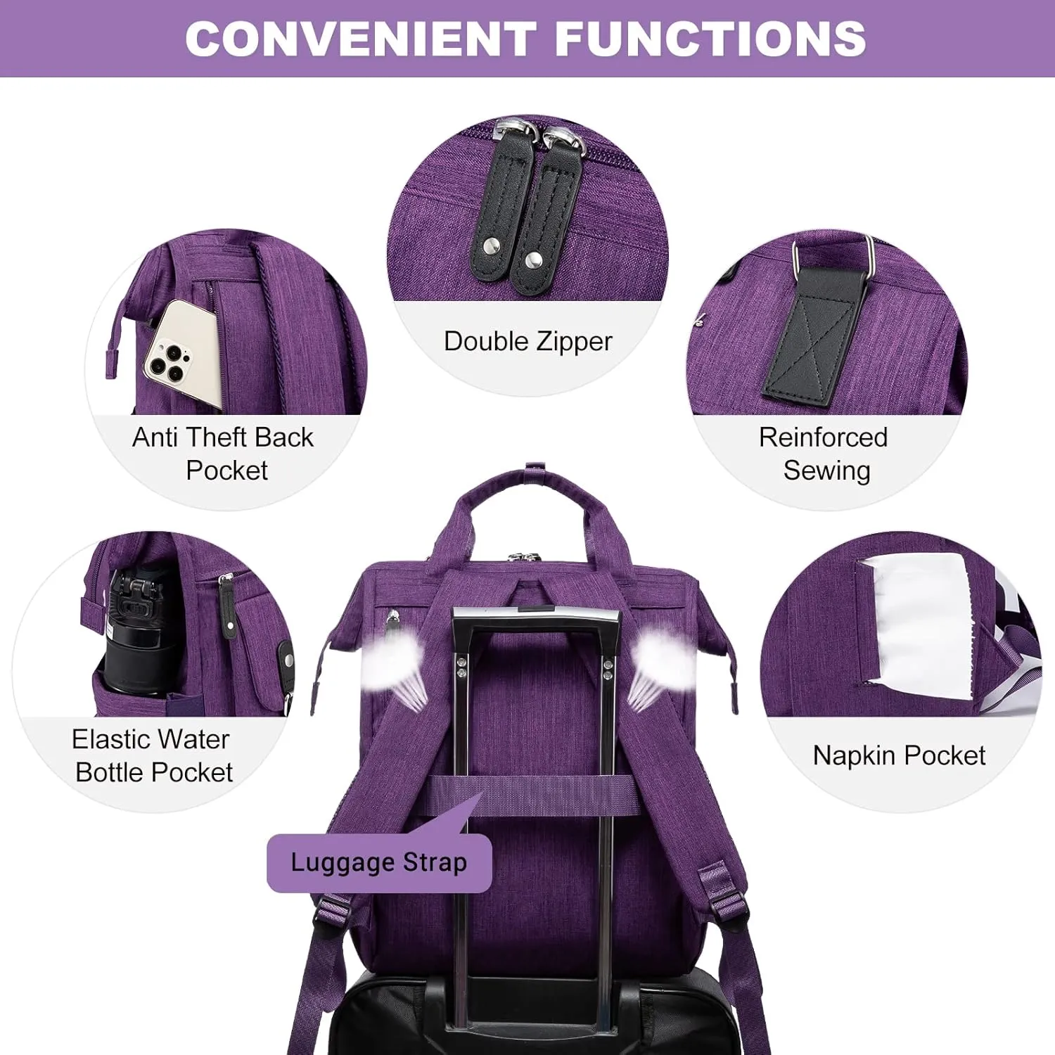 LOVEVOOK Laptop Backpack for Women Teacher Doctor Nurse Bags Work Backpack Purse Business Computer Bag, College Daypack, Anti-theft Travel Backpack with USB Charging Port, Dark Purple