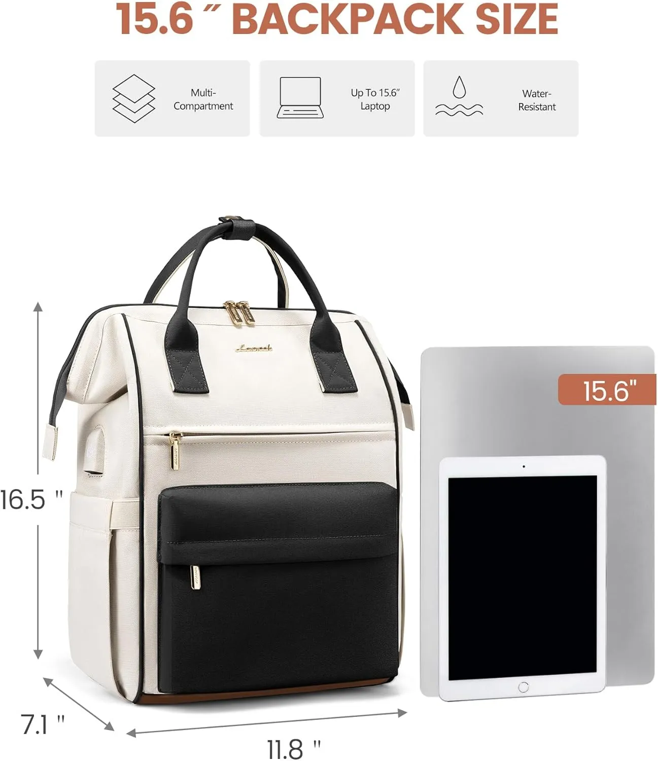 LOVEVOOK Laptop Backpack for Women Teacher Nurse Bag, 15.6 Inch Womens Work Bags, Waterproof Travel Backpack Purse, Business Computer Laptop Bag with USB Port, Black