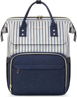LOVEVOOK Laptop Backpack for Women Work Laptop Bag Stylish Teacher Backpack Business Computer Bags College Laptop Rucksack, Stripe-Navy
