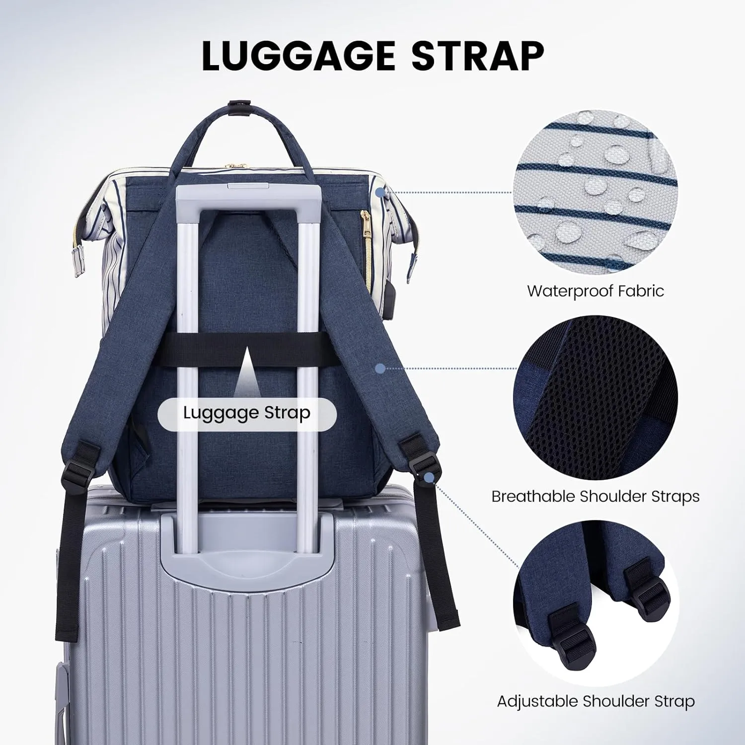 LOVEVOOK Laptop Backpack for Women Work Laptop Bag Stylish Teacher Backpack Business Computer Bags College Laptop Rucksack, Stripe-Navy