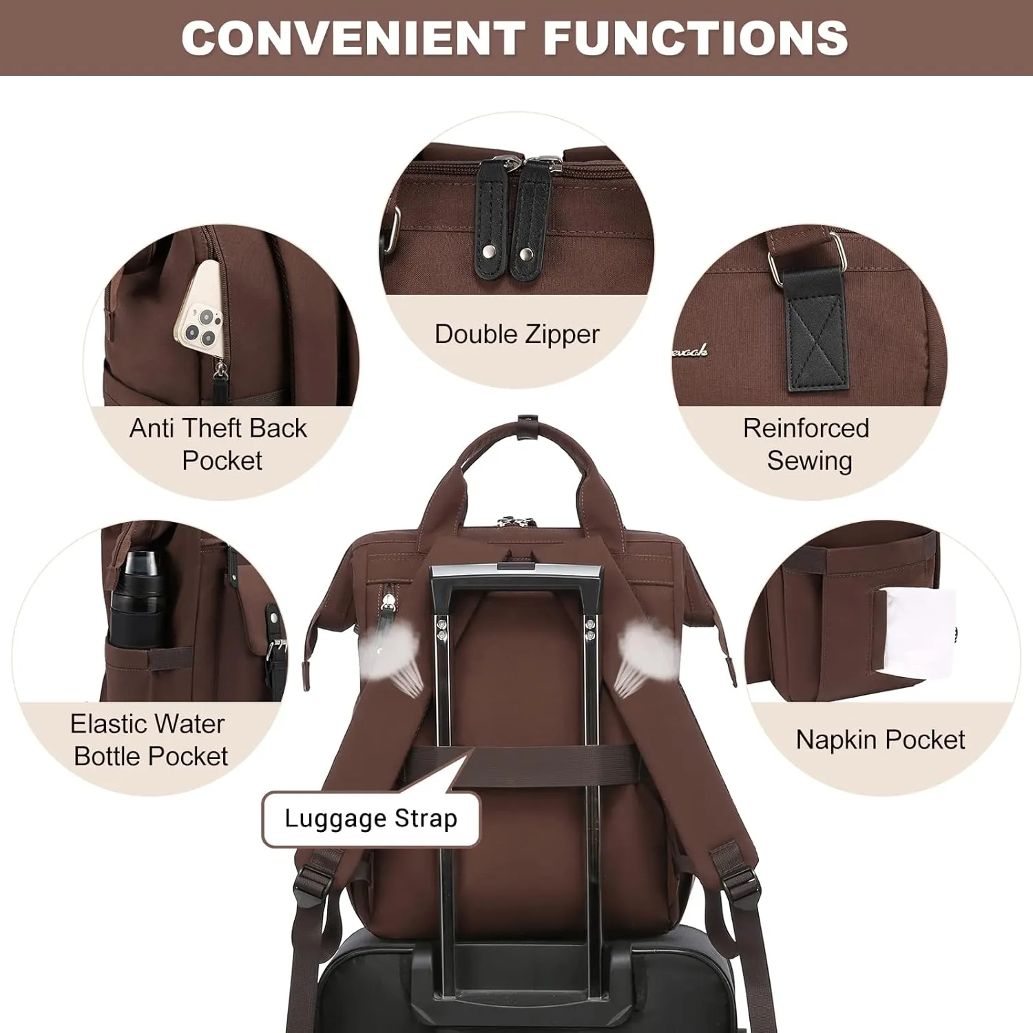 LOVEVOOK Laptop Backpack for Women Work Teacher Backpack, Business Computer Bag Doctor Nurse Bags, College Backpack Purse Laptop Bag, Waterproof Anti-theft Large Travel Back Pack, 17 Inch, Coffee