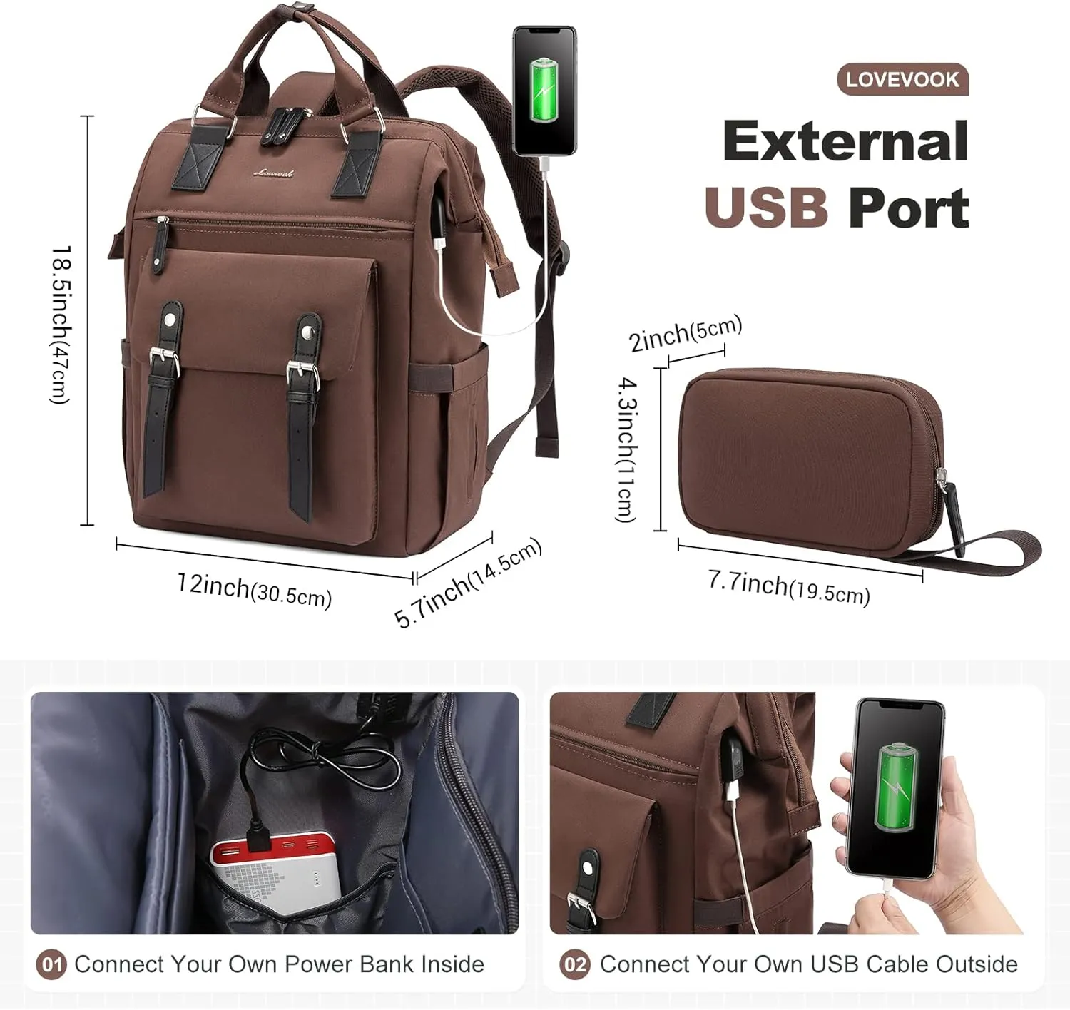 LOVEVOOK Laptop Backpack for Women Work Teacher Backpack, Business Computer Bag Doctor Nurse Bags, College Backpack Purse Laptop Bag, Waterproof Anti-theft Large Travel Back Pack, 17 Inch, Coffee